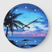 Tropisch eiland Beach Ocean Pink Blue Sunset Foto Grote Klok (Voorkant)