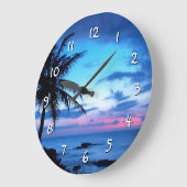 Tropisch eiland Beach Ocean Pink Blue Sunset Foto Grote Klok (Hoek)