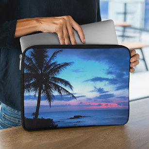 Tropisch eiland Beach Ocean Pink Blue Sunset Foto Laptop Sleeve