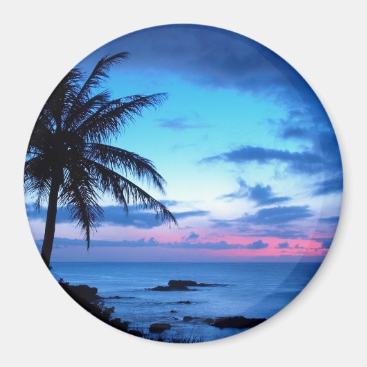 Tropisch eiland Beach Ocean Pink Blue Sunset Foto Magneet (Voorkant)