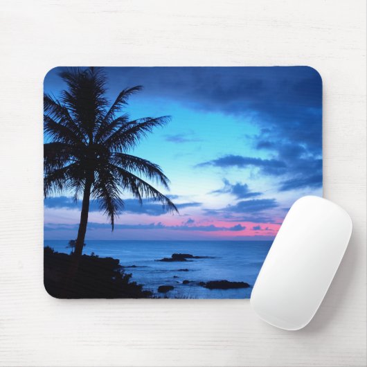 Tropisch eiland Beach Ocean Pink Blue Sunset Foto Muismat (Met muis)