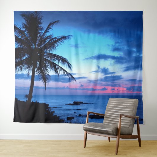 Tropisch eiland Beach Ocean Pink Blue Sunset Foto Wandkleed (In Situ (horizontaal))