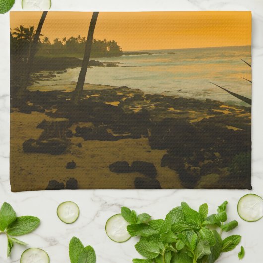 Tropisch eiland Beach Sunset Kitchen Towel Theedoek (Gevouwen)