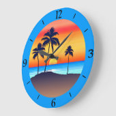 Tropisch eiland bij zonsondergang met palmbomen grote klok (Hoek)
