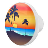 Tropisch eiland bij zonsondergang met palmbomen keramische knop (Rechts)