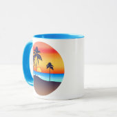 Tropisch eiland bij zonsondergang met palmbomen mok (Voorkant links)