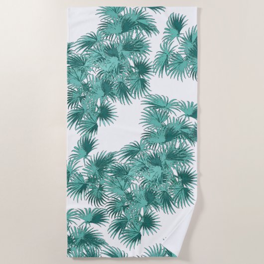 Tropisch eiland Blauwgroen Groene Palm Trees Beach Strandlaken (Voorkant)