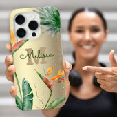 Tropisch Eiland Bloemige Monogram Script Goud Foli iPhone Hoesje