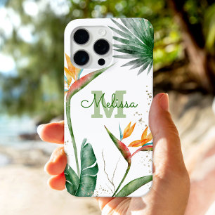 Tropisch Eiland Bloemige Monogram Script Goud Wit iPhone 16 Pro Max Hoesje