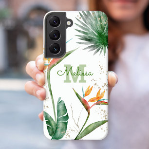 Tropisch Eiland Bloemige Monogram Script Witte Gou Samsung Galaxy Hoesje