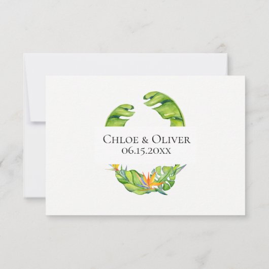 Tropisch eiland Botanical Wedding RSVP (Achterkant)