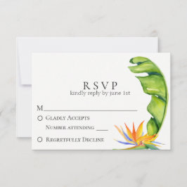 Tropisch eiland Botanical Wedding RSVP Kaartje