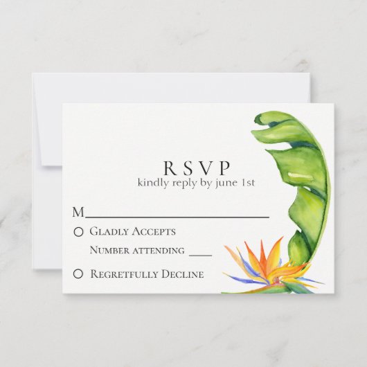 Tropisch eiland Botanical Wedding RSVP Kaartje (Voorkant)