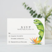 Tropisch eiland Botanical Wedding RSVP Kaartje (Staand voorkant)