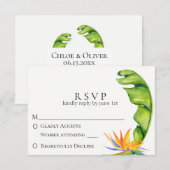 Tropisch eiland Botanical Wedding RSVP Kaartje (Voorkant / Achterkant)