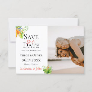 Tropisch Eiland Botanische Foto Save The Date Aankondiging