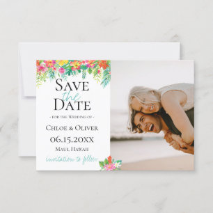 Tropisch Eiland Botanische Foto Save The Date Aankondiging