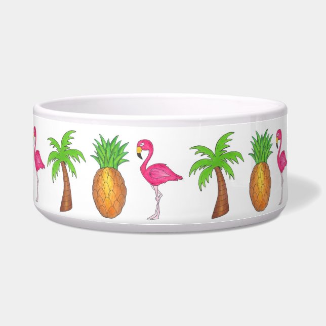 Tropisch eiland Flamingo Pineapple Pet Dog Bowl Voerbakje (Voorkant)