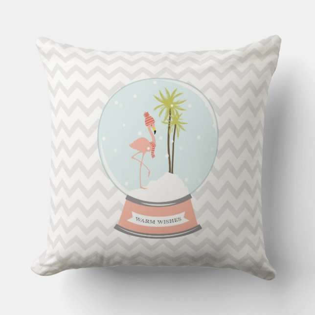 Tropisch eiland Flamingo Snow Wereldbol Pillow Kussen (Voorkant)