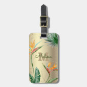 Tropisch eiland Floral Monogram Script Gold Foil Bagagelabel (Voorkant verticaal)