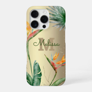 Tropisch eiland Floral Monogram Script Gold Foil iPhone 16 Pro Hoesje