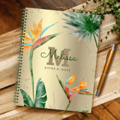 Tropisch eiland Floral Monogram Script Gold Foil Notitieboek