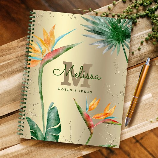 Tropisch eiland Floral Monogram Script Gold Foil Notitieboek
