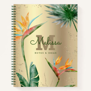 Tropisch eiland Floral Monogram Script Gold Foil Notitieboek