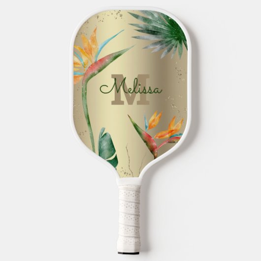 Tropisch eiland Floral Monogram Script Gold Foil Pickleball Paddle (Achterkant)