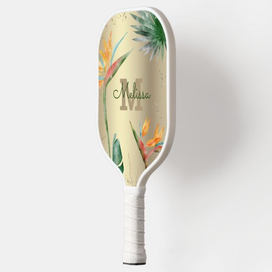 Tropisch eiland Floral Monogram Script Gold Foil Pickleball Paddle (Links)