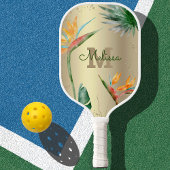 Tropisch eiland Floral Monogram Script Gold Foil Pickleball Paddle