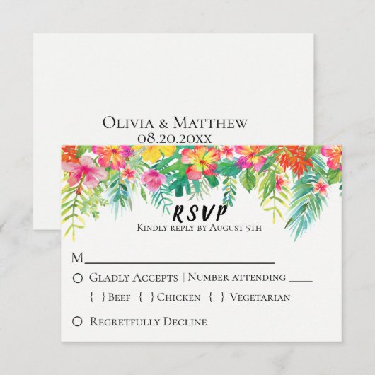 Tropisch eiland Floral Wedding RSVP (Voorkant / Achterkant)