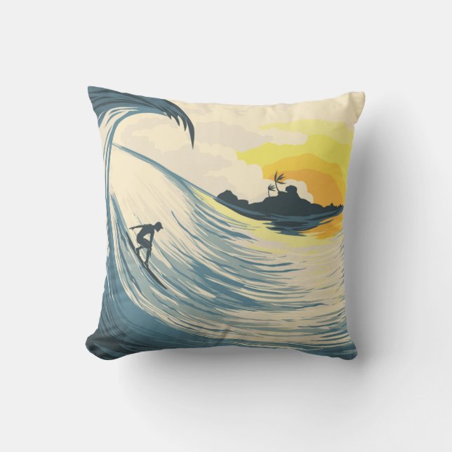 Tropisch eiland golf en surfer bij zonsondergang kussen (Voorkant)