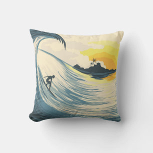 Tropisch eiland, golf, surfer zonsondergang. kussen