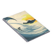Tropisch eiland, golf, surfer zonsondergang. notitieboek (Rechterzijde)