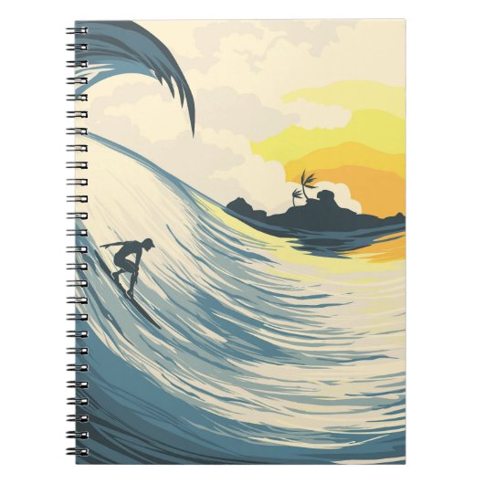 Tropisch eiland, golf, surfer zonsondergang. notitieboek (Voorkant)