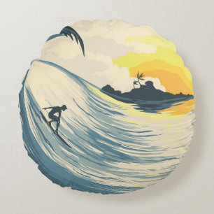 Tropisch eiland, golf, surfer zonsondergang. rond kussen