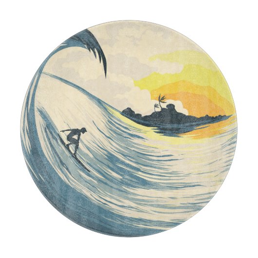 Tropisch eiland, golf, surfer zonsondergang. snijplank (Voorkant)