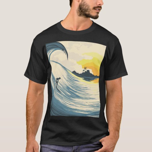 Tropisch eiland, golf, surfer zonsondergang. t-shirt (Voorkant)