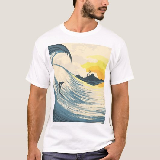 Tropisch eiland, golf, surfer zonsondergang. t-shirt (Voorkant)
