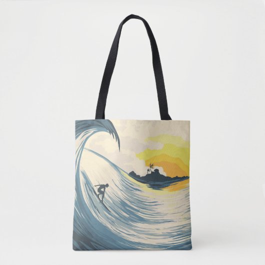Tropisch eiland, golf, surfer zonsondergang. tote bag (Voorkant)