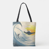 Tropisch eiland, golf, surfer zonsondergang. tote bag (Achterkant)