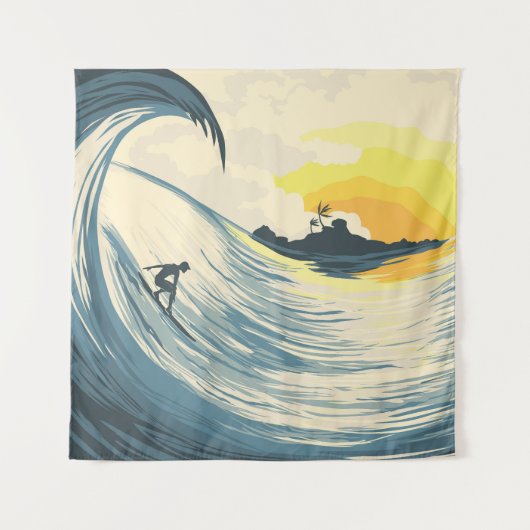 Tropisch eiland, golf, surfer zonsondergang. wandkleed (Voorkant)