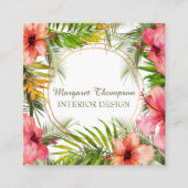 Tropisch eiland Hibiscus Palm Waterverf Floral Vierkante Visitekaartje (Voorkant)