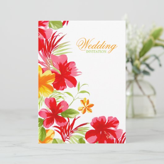 Tropisch eiland Hibiscus strand bruiloft Kaart (Staand voorkant)