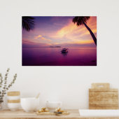 Tropisch eiland in de zon met een boot poster (Keuken)