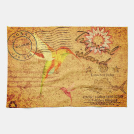 Tropisch eiland kolibrie  briefkaart geel theedoek