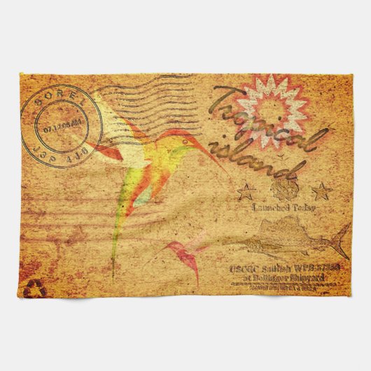 Tropisch eiland kolibrie  briefkaart geel theedoek (Horizontaal)