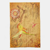 Tropisch eiland kolibrie  briefkaart geel theedoek (Verticaal)