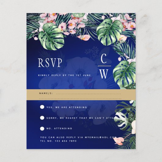 Tropisch Eiland Koninklijk Blauw Bloemen Bladeren  (Voorkant)